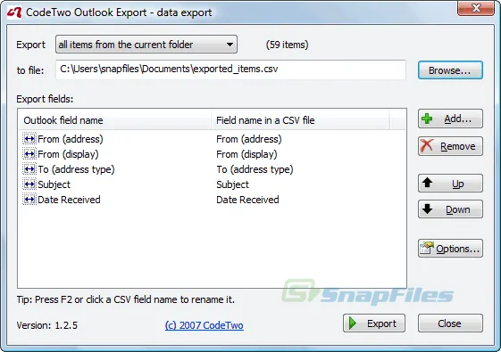 CodeTwo Outlook Export Captura de tela 1