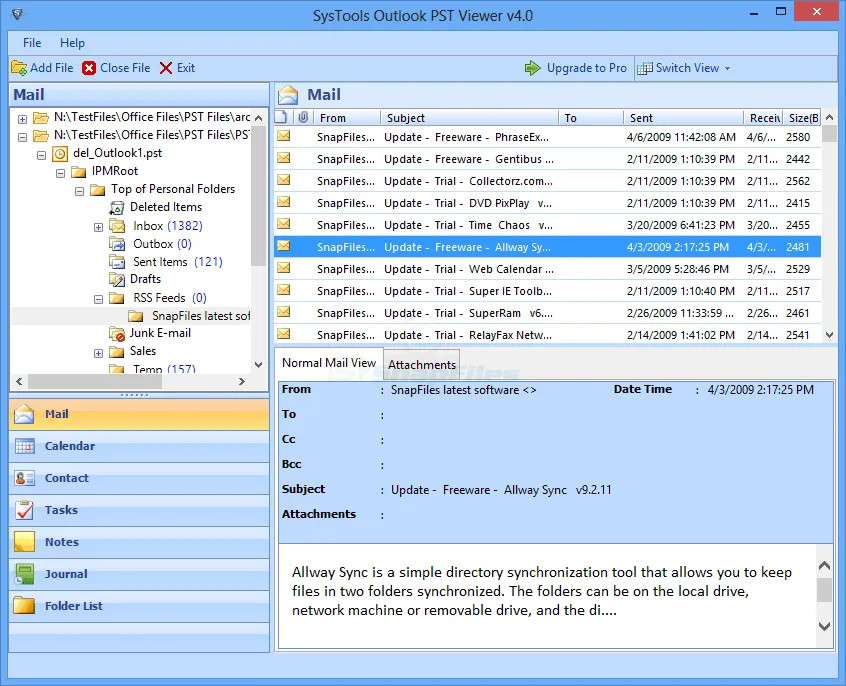 Systools Outlook PST Viewer Captura de tela 1