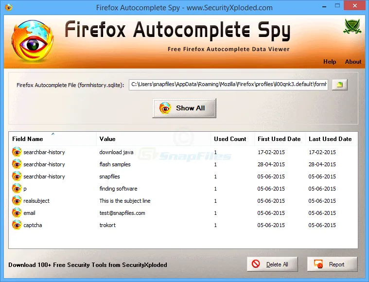 Firefox Autocomplete Spy Captura de tela 1