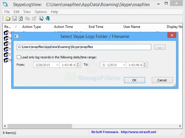 SkypeLogView Captura de tela 2