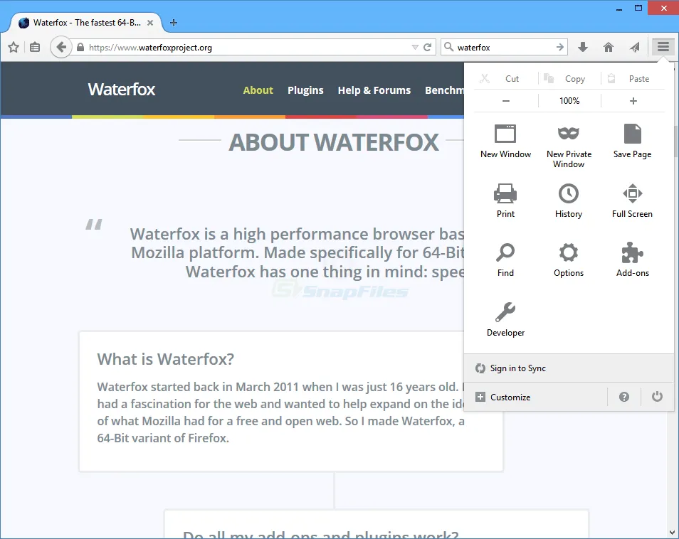 Waterfox Captura de tela 2