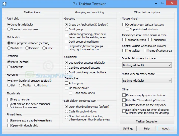 7+ Taskbar Tweaker Captura de tela 1