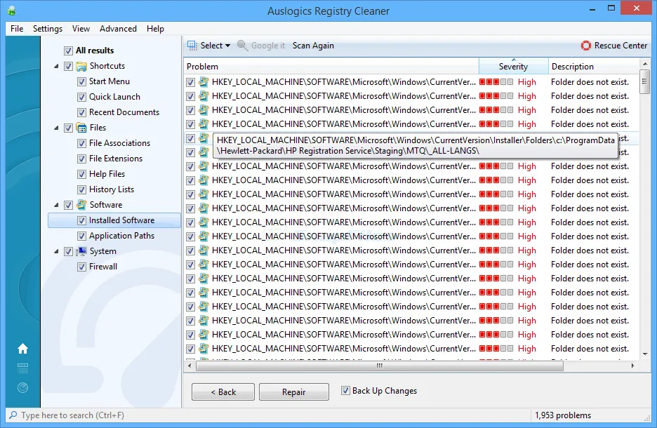 Auslogics Registry Cleaner Captura de tela 2