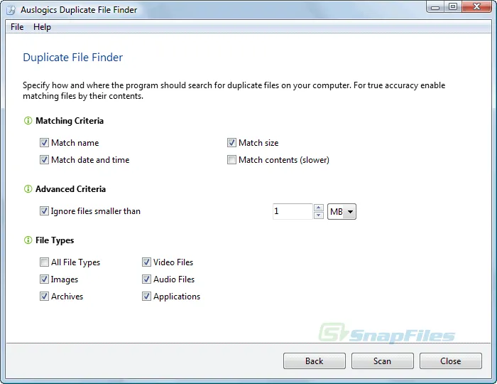 Auslogics Duplicate File Finder Captura de tela 2