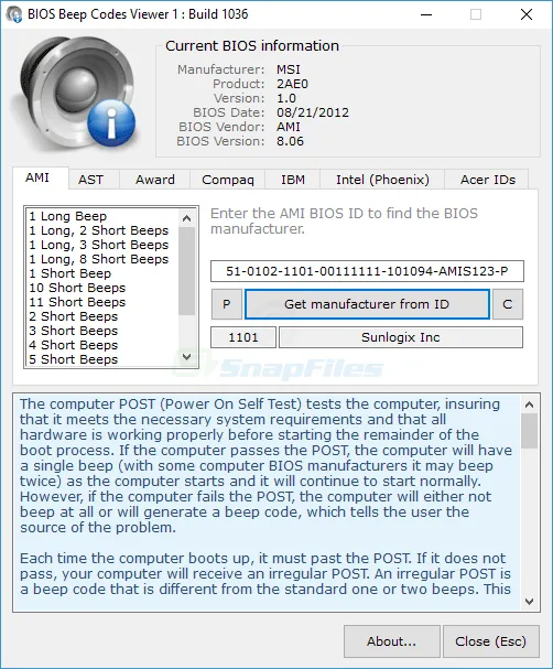 BIOS Beepcodes Viewer Captura de tela 1