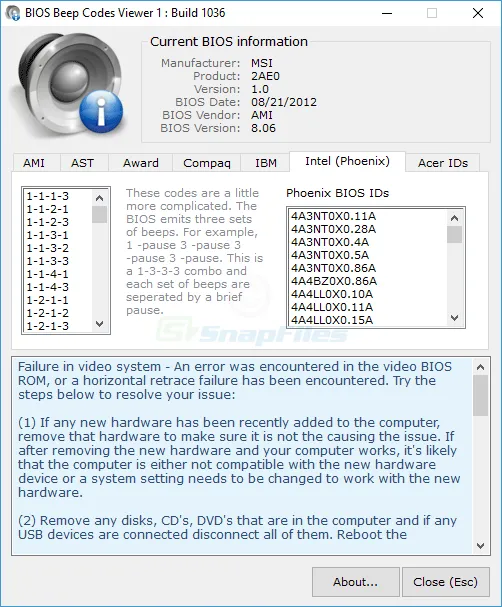 BIOS Beepcodes Viewer Captura de tela 2