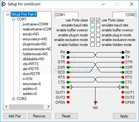 Null-modem Emulator (com0com) Captura de tela 1