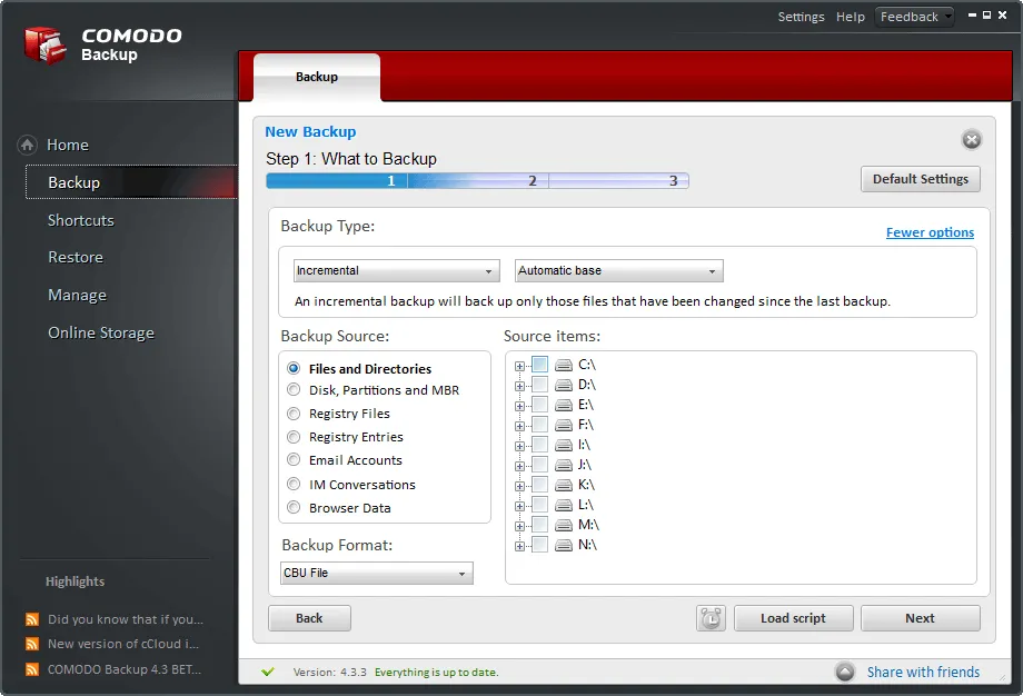 Comodo Backup Captura de tela 2