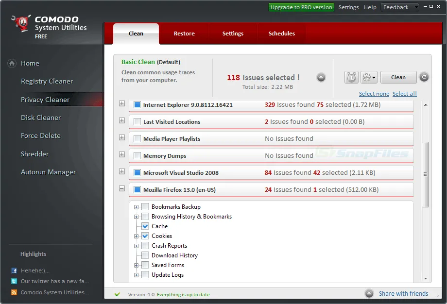 Comodo System Utilities Captura de tela 2