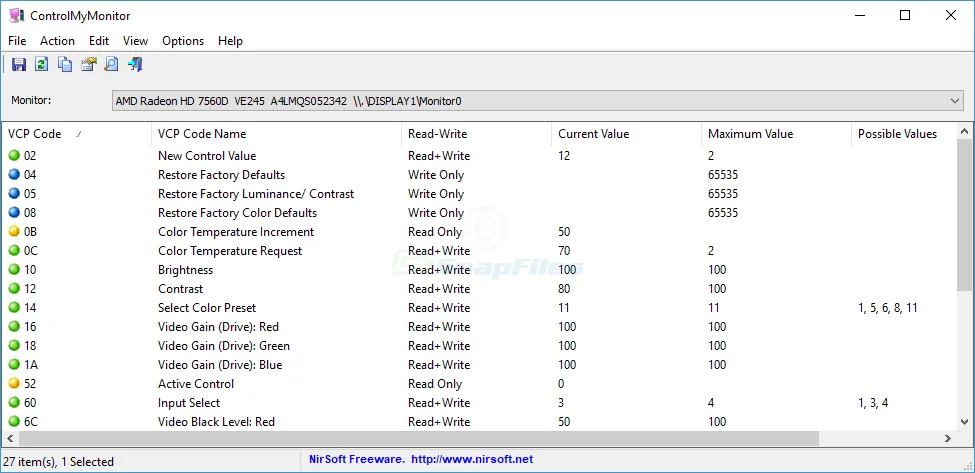 ControlMyMonitor Captura de tela 1