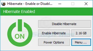 Hibernate Enable or Disable Captura de tela 1