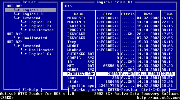 Active NTFS Reader for DOS Captura de tela 1