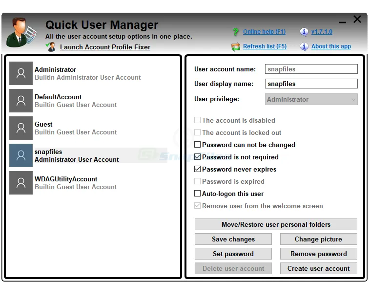 Quick User Manager Captura de tela 1