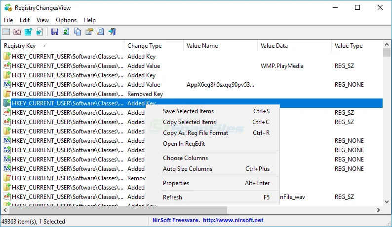 RegistryChangesView Captura de tela 1