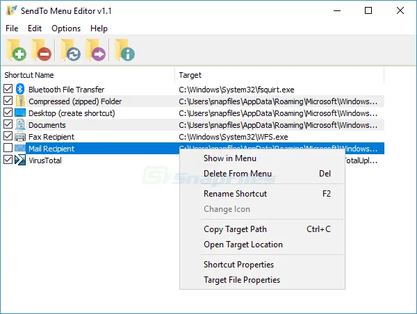 SendTo Menu Editor Captura de tela 1