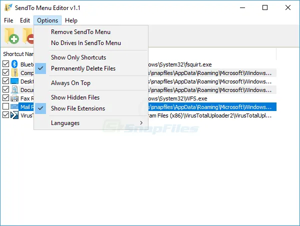 SendTo Menu Editor Captura de tela 2