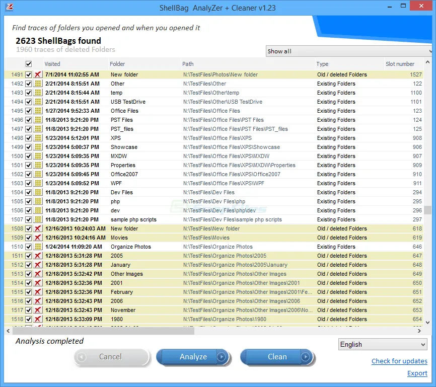 ShellBag Analyzer and Cleaner Captura de tela 1