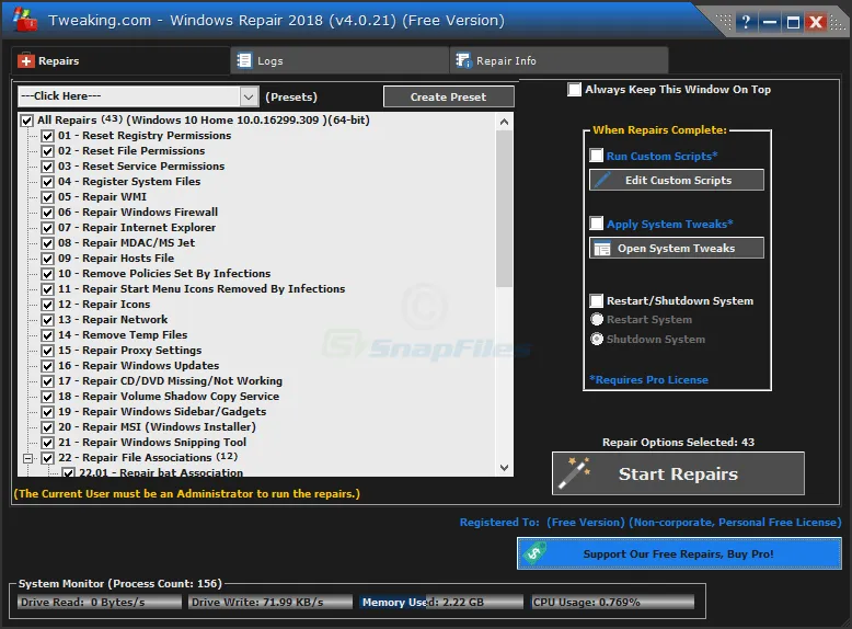 Tweaking.com Windows Repair Captura de tela 1