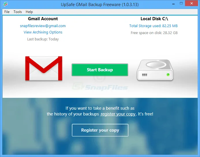 UpSafe Gmail Backup Captura de tela 1